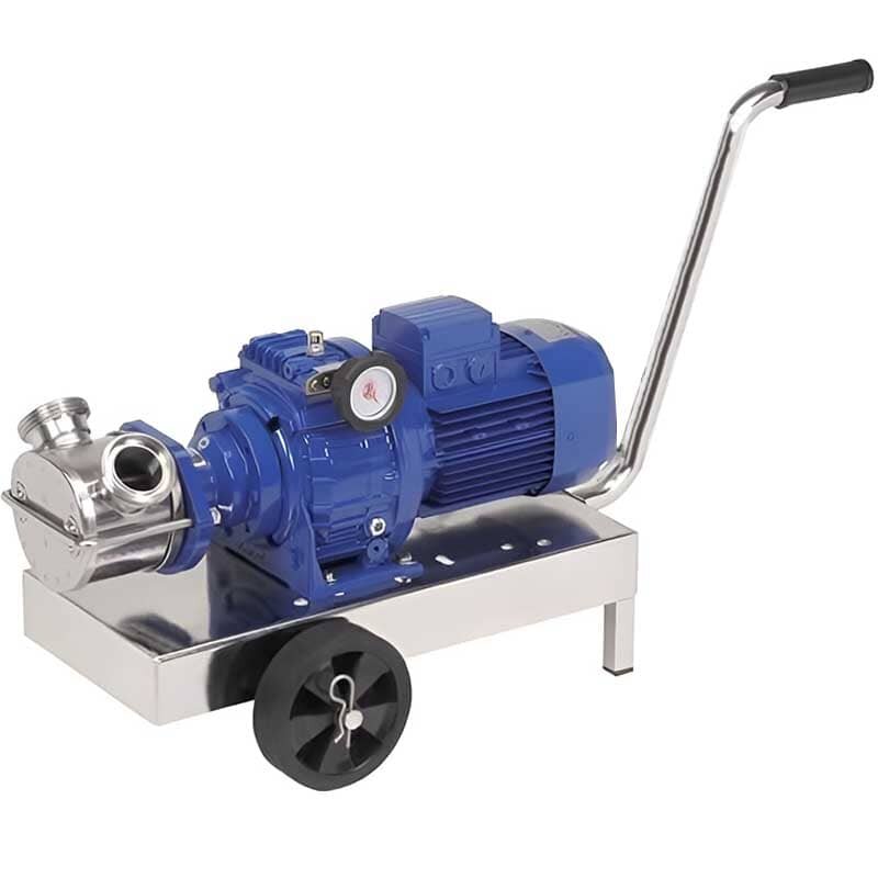 Bomba de impulsor para bombear puré con frutos rojos LIVERANI VA MINOR 40 NR TF 1,5kW, 175-900rpm, 380V con variador, sobre carro