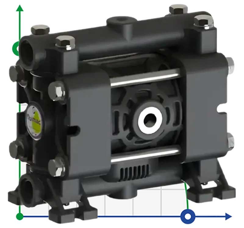 Насос FLUIMAC PHOENIX P08 PVDF+CF NBR+PTFE, 7 л/хв пневматичний мембранний для перекачування в’язких рідин