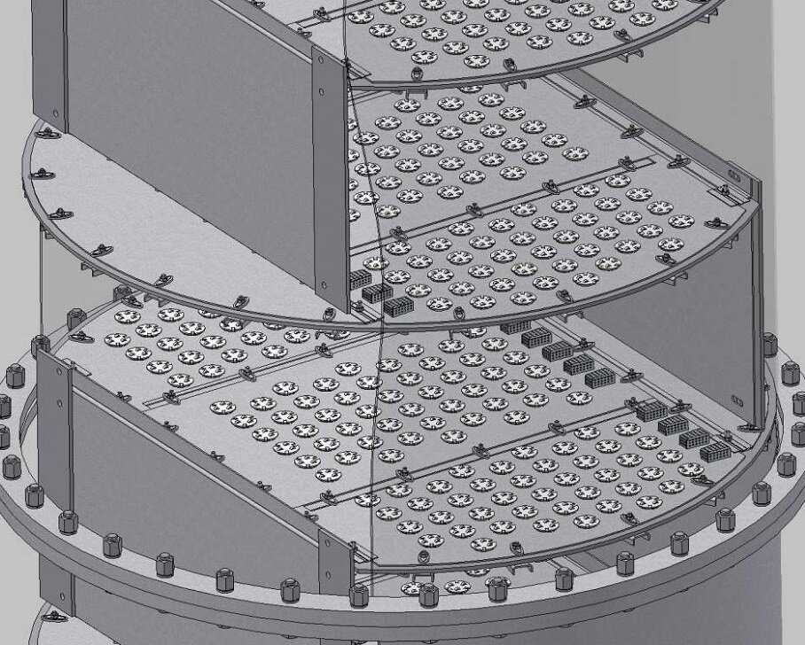Тарелка клапанная колонная 1400 мм, толщина 3 мм, клапан 2 мм, H - 340 мм, AISI 321
