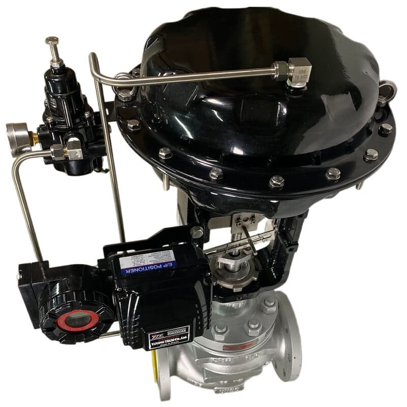 DN80 Válvula de control de accionamiento neumático 10P11Y-DNx8016Z-L112C-C (cuerpo WCB, asiento SS304) con posicionador YT-1000, 4-20mA, Ex