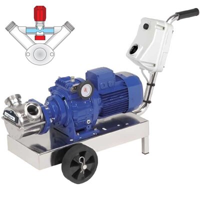 Impellerpumpe LIVERANI VA MINOR 40+BY-PASS NR TF 1,5kW, 175–900U/min, 380V mit Variator, auf einem Fahrgestell mit CE Bedienfeld und Trockenlaufschutz