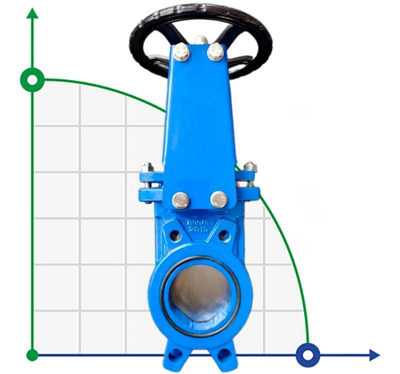 DN200 PN10 Bidirectional knife gate valve, cast iron body, AISI 304 knife, AISI 420 stem, NBR seal