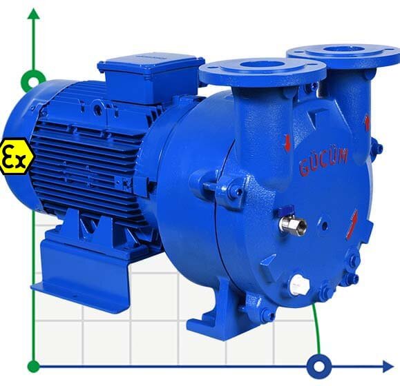 Pompe à vide pour la régénération des tamis moléculaires GMVP 230/120 avec moteur de 5,5 kW à 1450 tr/min 50Hz en version antidéflagrante