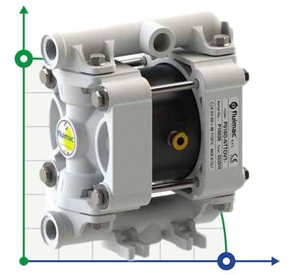 Pneumatische Membranpumpe für Säuren PHOENIX P18 POM HYTREL+PTFE, 20 l/xv