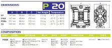 Пневматический мембранный насос PHOENIX P18 PP HYTREL+PTFE, 20 л/мин для кислоты