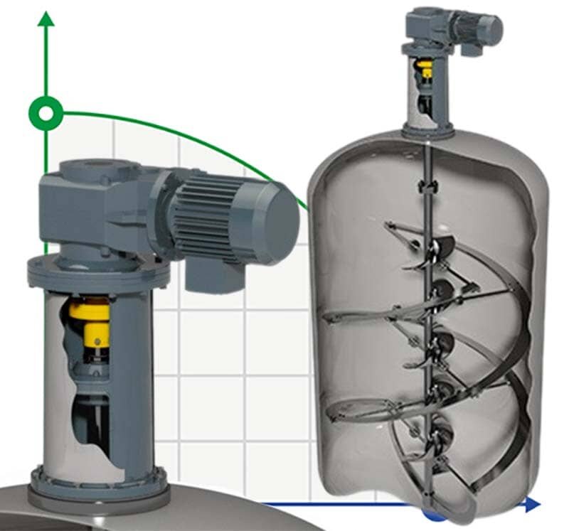 Der Mischerrührer der GREATWALL MIXERS GMR-Serie mit rechtwinklig eingebautem Getriebe mit einer Leistung von bis zu 1100 kW 1~350 U/min