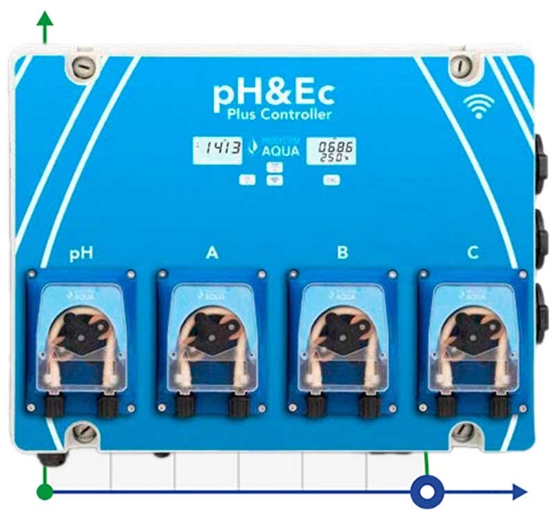 Controlador automático de pH&Ec con medición de la temperatura del agua y tres bombas de fertilizante con Wi-Fi