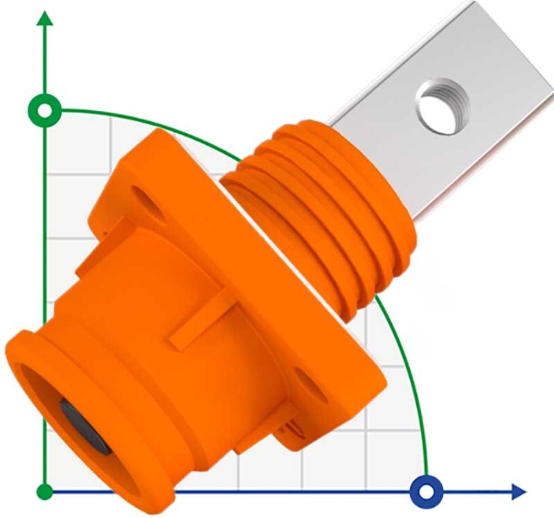 JC-CN14-S-01-M, 450A, 1500V DC conector hembra para sistemas de almacenamiento de energía orificio roscado, naranja
