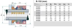 PTFE bellows mechanical seal of pump R-152R 25, PTFE/CER, PTFE type JOHN CRANE 10R, AESSEAL B08, ANGA 11